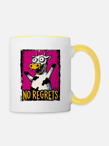No Regrets Cow Pop Art - Tasse zweifarbig - Weiß/Gelb
