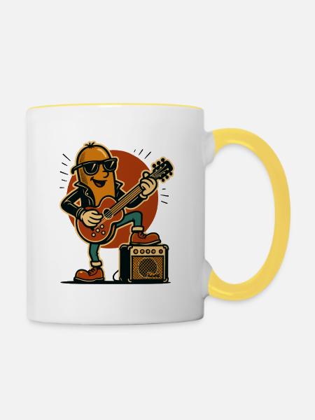 Hot Dog Gitarrist Rocker - Tasse zweifarbig - Weiß/Gelb