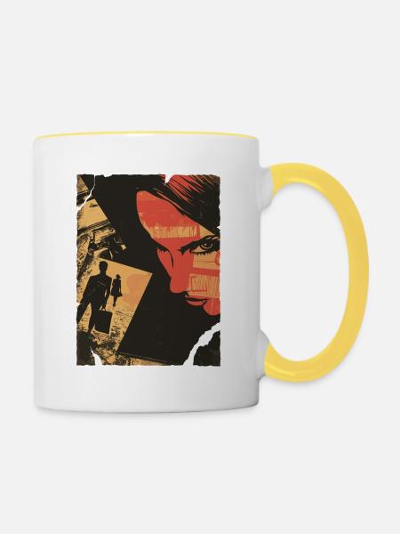 Noir-Collage-Porträt - Tasse zweifarbig - Weiß/Gelb