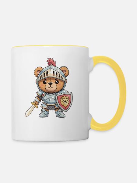 Ritterbär im Panzer - Tasse zweifarbig - Weiß/Gelb