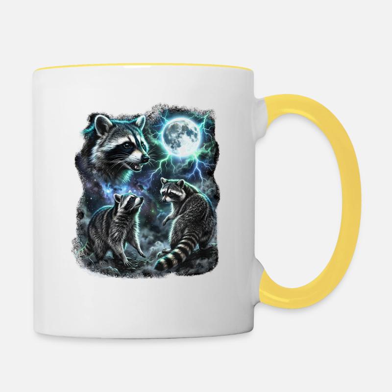 THREE Wild Raccoons with Moon Wildlife Designs - Contrasting Mug - white/yellow