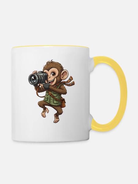 Abenteuerlicher Fotoaffe - Tasse zweifarbig - Weiß/Gelb