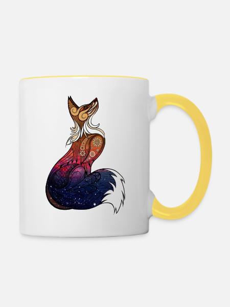 Kosmischer Mandala-Fuchs - Tasse zweifarbig - Weiß/Gelb