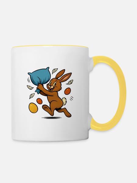 Hoppel-Hammer: Pillow Fight Ostern! - Tasse zweifarbig - Weiß/Gelb
