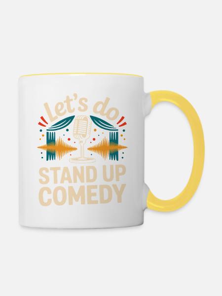 Lasst uns Stand-up Comedy - Tasse zweifarbig - Weiß/Gelb