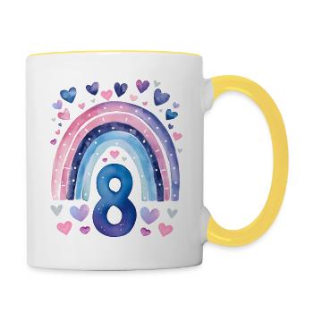 Birthday 8 Girl Rainbow Eight Years Old - Contrasting Mug - white/yellow - Right