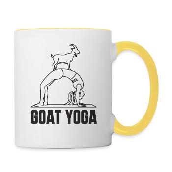 Yoga de chèvre - Drôle de design de fitness de yoga de chèvre - Mug contrasté - blanc/jaune - Droite