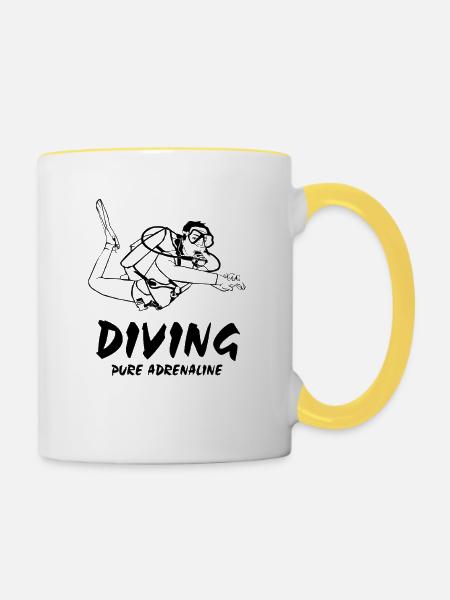 Diving - Tauchen - Taucher - Tasse zweifarbig - Weiß/Gelb