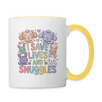 Technicien vétérinaire que je sauve des vies et câline Technicien de soins pour animaux - Mug contrasté - blanc/jaune - Droite