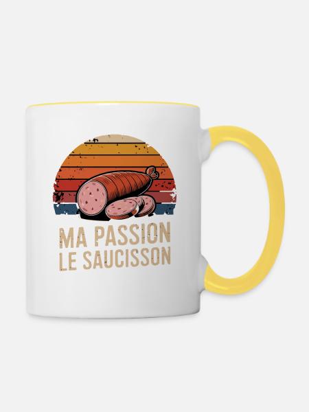  Ma Passion Le Saucisson Französische Wurstliebe - Tasse zweifarbig - Weiß/Gelb