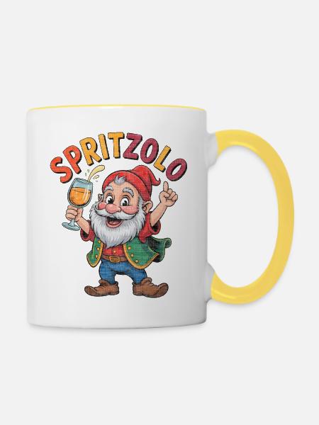 Festlicher Gnomon Spritz - Tasse zweifarbig - Weiß/Gelb