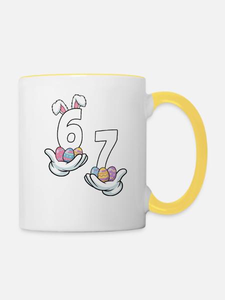 Ostern 67 mit Hasenohren - Tasse zweifarbig - Weiß/Gelb