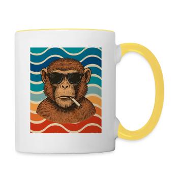 Wave Chimp with Sunglasses - Contrasting Mug - white/yellow - Right