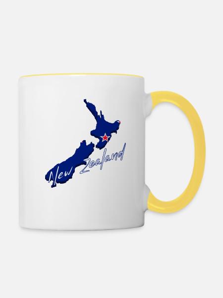 Karte mit der Flagge Neuseelands - Tasse zweifarbig - Weiß/Gelb