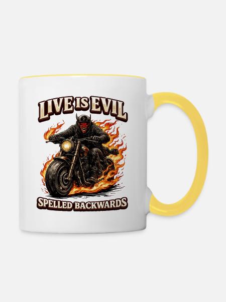 Live Is Evil Spelled Backwards - Tasse zweifarbig - Weiß/Gelb