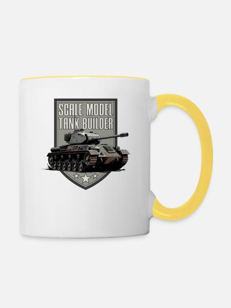 Modellpanzerbauer im Maßstab - Tasse zweifarbig - Weiß/Gelb