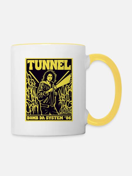 Tunnel Graffiti 86 Bomb Da System - Tasse zweifarbig - Weiß/Gelb