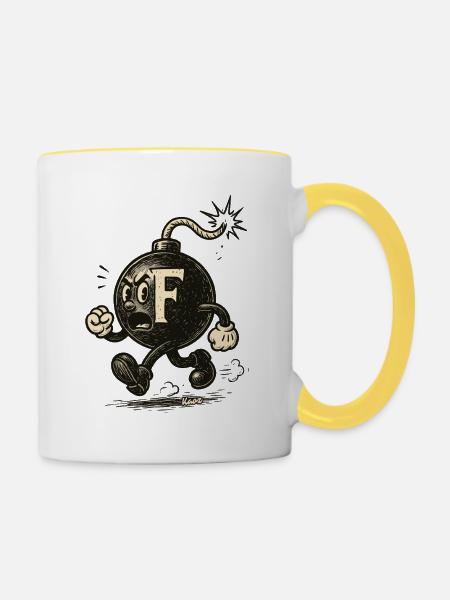 F-Bombe-Maskottchenbombe - Tasse zweifarbig - Weiß/Gelb