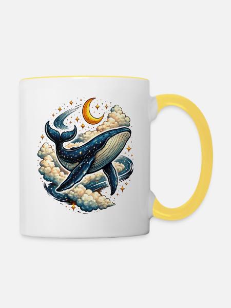 Himmlischer Wal in den Wolken - Tasse zweifarbig - Weiß/Gelb