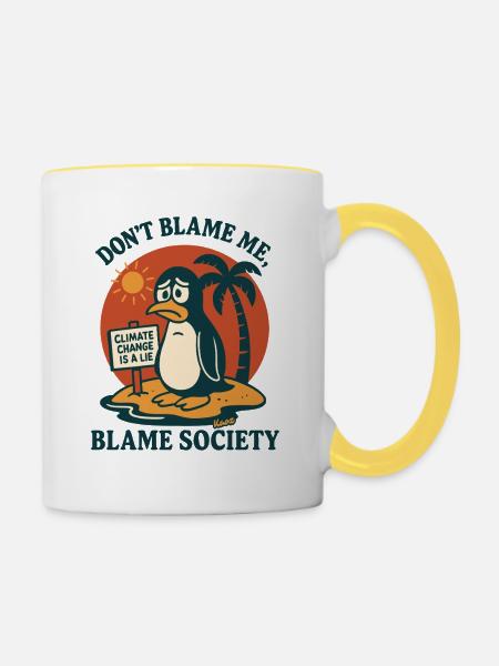 Inselpinguin-Satire-Tee - Tasse zweifarbig - Weiß/Gelb