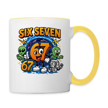 Six Seven 67 Italian Brainrot Nerd Humour Drôle - Mug contrasté - blanc/jaune - Droite