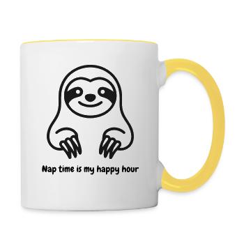 Cuddly Sloth Cartoon - Contrasting Mug - white/yellow - Right