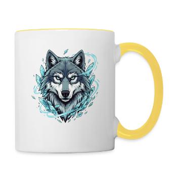 Eiswolf im Kristallkreis - Tasse zweifarbig - Weiß/Gelb - Rechts
