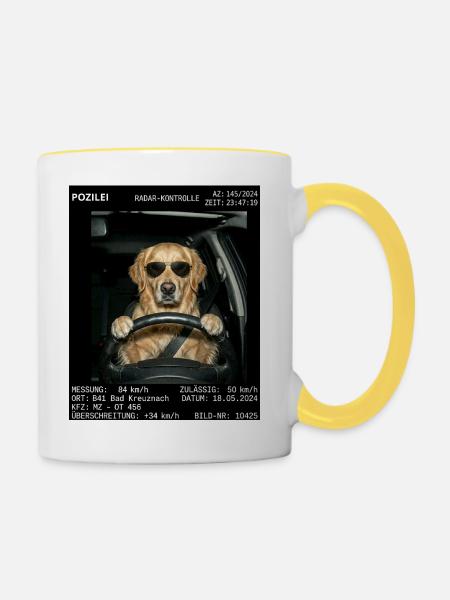 Hund Radar Kontrolle Blitzer - Tasse zweifarbig - Weiß/Gelb