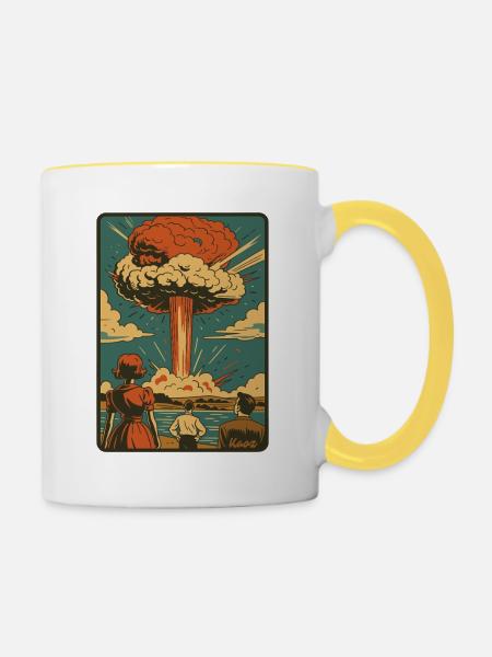 Retro Atom Explosion Pilzwolke - Tasse zweifarbig - Weiß/Gelb