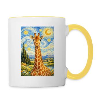Giraffe im Sternennacht-Stil - Tasse zweifarbig - Weiß/Gelb - Rechts