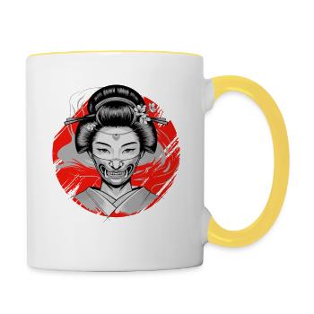Geisha japonaise Oni Masque Yokai démoniaque - Mug contrasté - blanc/jaune - Droite