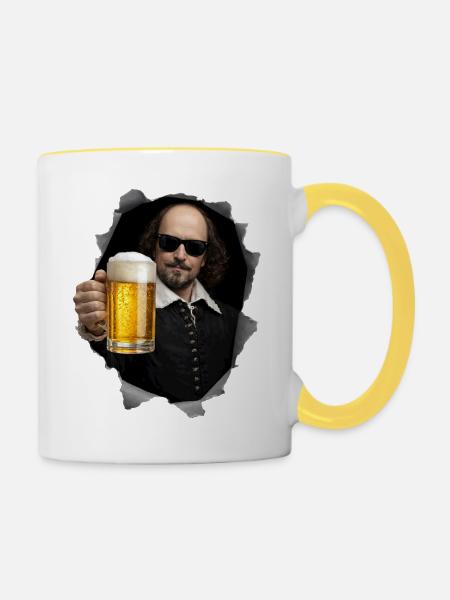 William-Shakespeare mit Bier - Tasse zweifarbig - Weiß/Gelb