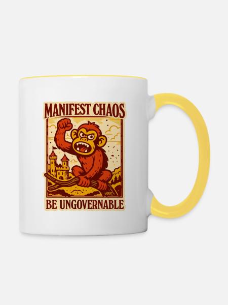 Manifestiere Chaos Monkey - Tasse zweifarbig - Weiß/Gelb