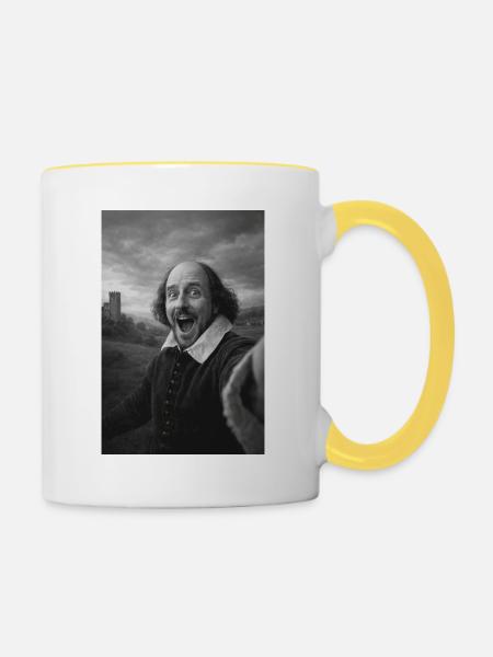 William Shakespeare Selfie - Tasse zweifarbig - Weiß/Gelb