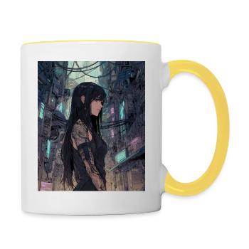 Diva cybernoir dans la jungle néon - Mug contrasté - blanc/jaune - Droite