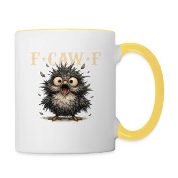 FCawF Sarcasm Bird Pun Dark Humor Crow - Contrasting Mug - white/yellow - Right