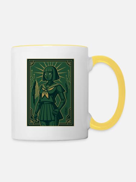 Cyber Deco Android Green Sentinel - Tasse zweifarbig - Weiß/Gelb