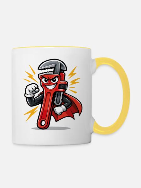 Klempnerschlüssel-Geschenk - Tasse zweifarbig - Weiß/Gelb
