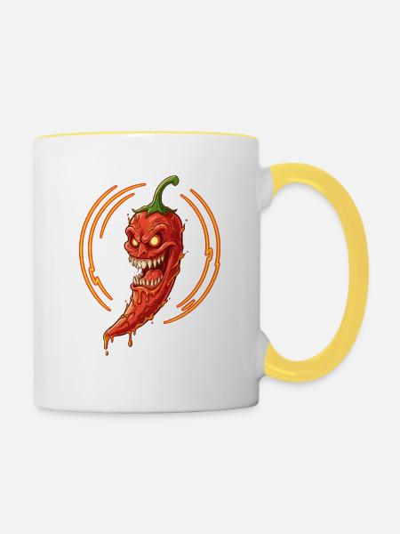 Inferno Chili Dämon - Tasse zweifarbig - Weiß/Gelb