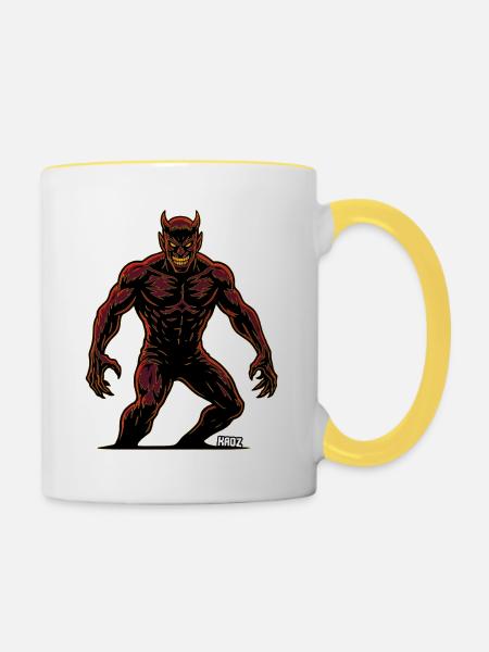 Karmesin-Dämonen-Silhouette - Tasse zweifarbig - Weiß/Gelb