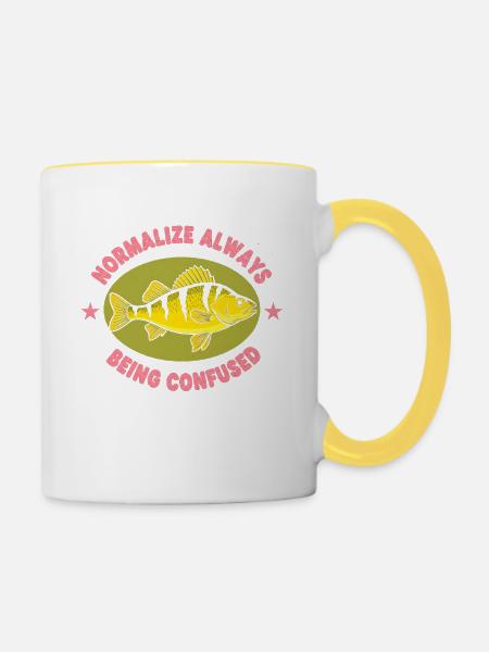 Normalisieren: Immer Verwirrt Fisch - Tasse zweifarbig - Weiß/Gelb