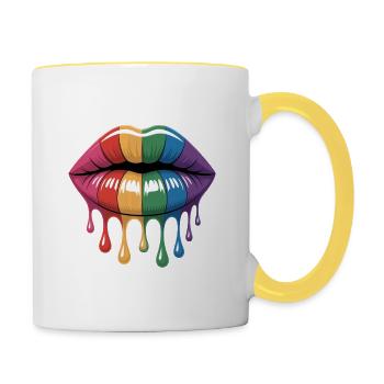 Rainbow Lips Drops lgbtqia+ - Mug contrasté - blanc/jaune - Droite