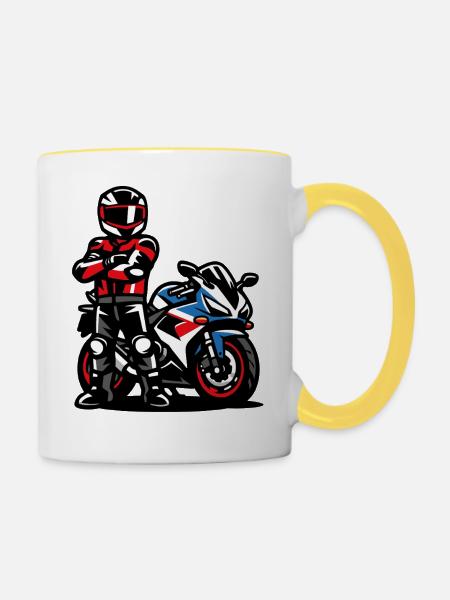 Biker- und Sportbike-Designrennen - Tasse zweifarbig - Weiß/Gelb
