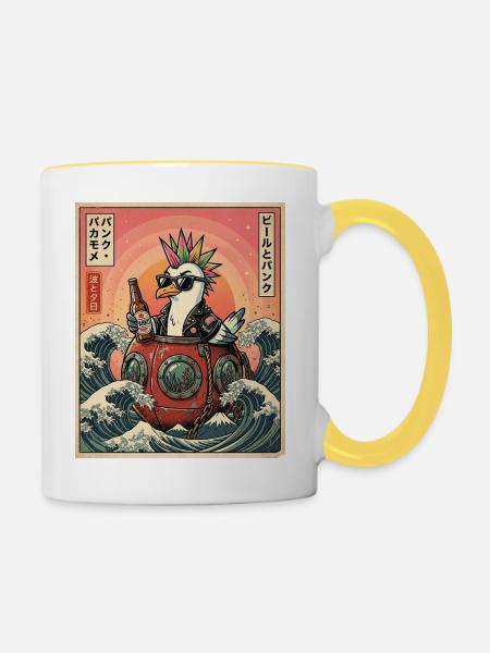 Kawaii Punker Moewe - Tasse zweifarbig - Weiß/Gelb