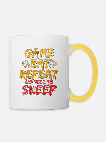 Game Eat Repeat – LAN Party Mode - Tasse zweifarbig - Weiß/Gelb