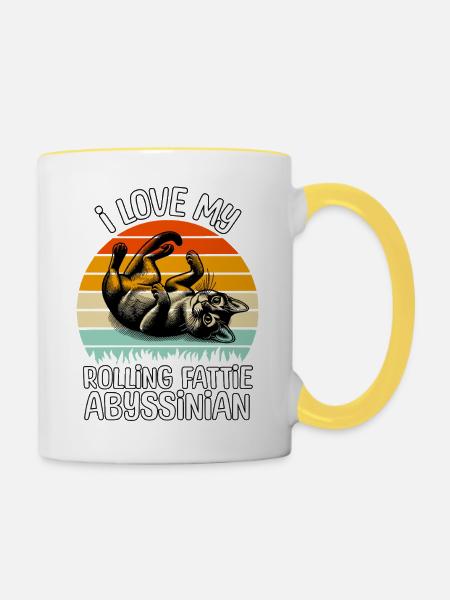 Lustige Abessinierkatze - Tasse zweifarbig - Weiß/Gelb