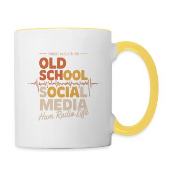 Vie de radioamateur sur les réseaux sociaux à l’ancienne - Mug contrasté - blanc/jaune - Droite