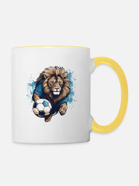 Löwe Fussball Team - Tasse zweifarbig - Weiß/Gelb