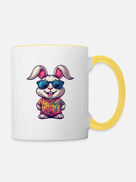 Hase Comic Urlaub - Tasse zweifarbig - Weiß/Gelb