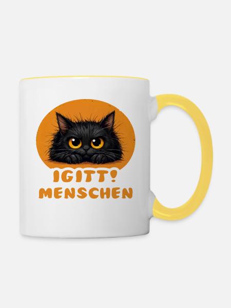 Lustige Igitt ! Menschen Katze - Tasse zweifarbig - Weiß/Gelb